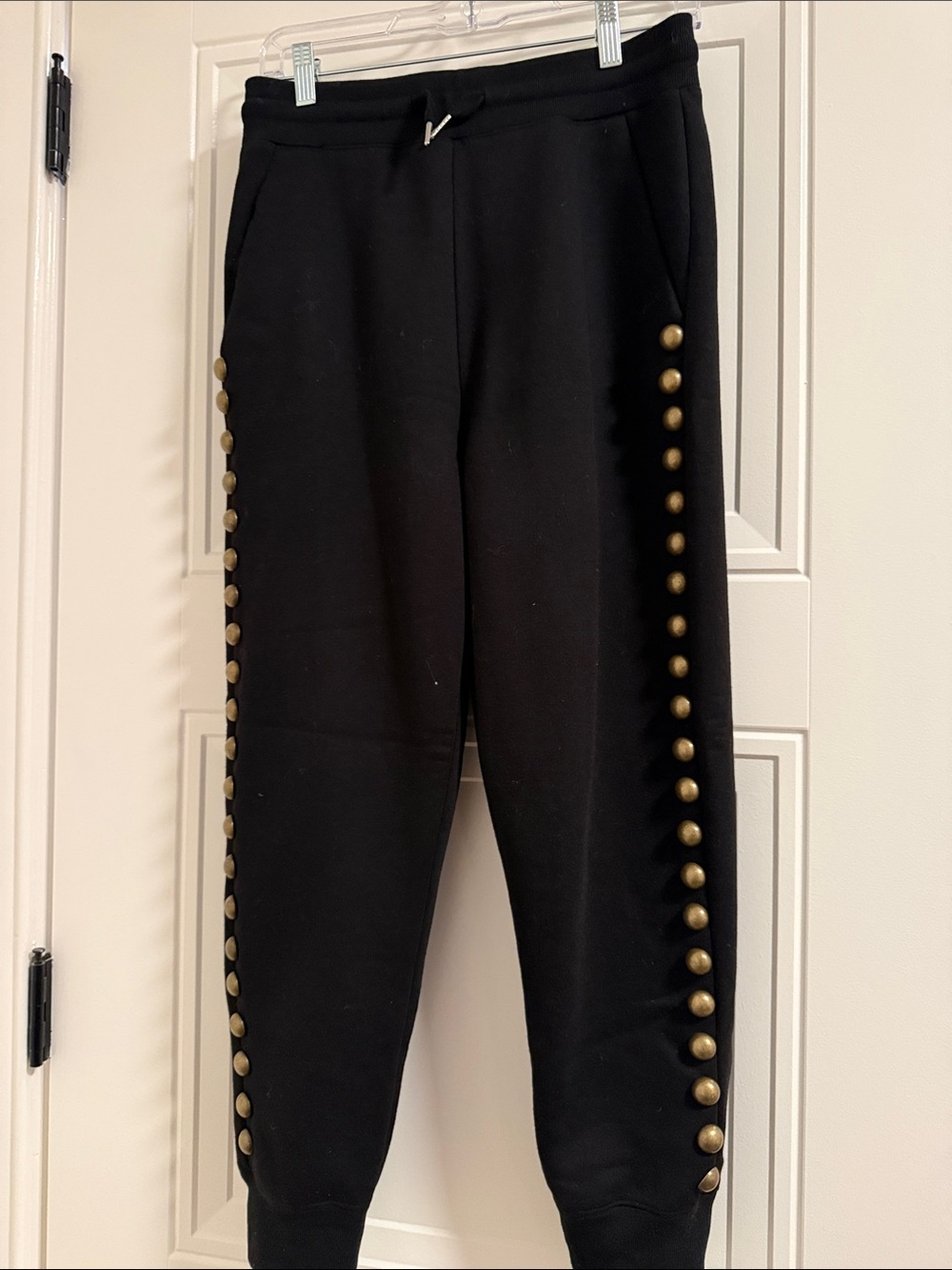 Cynthia Rowley Black Joggers with Gold Stud Side Trim
